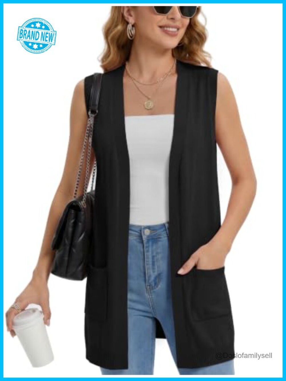 Women's Sleeveless Open Front Knit Cardigan Sweater Vest with Pockets